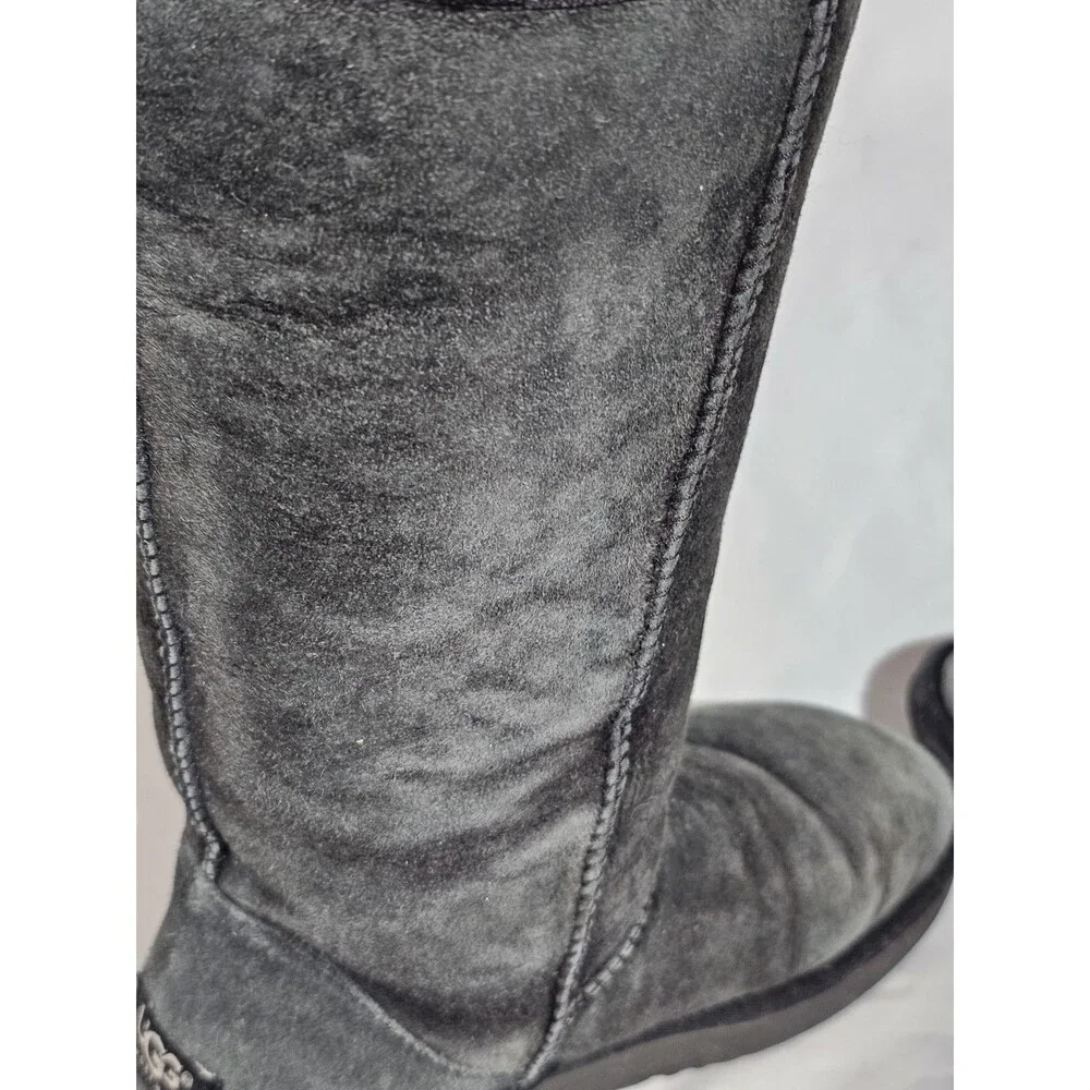 UGG Australia Boots Women's Classic Tall Boots Black Size 7 Leather Sheepskin - Picture 5 of 14